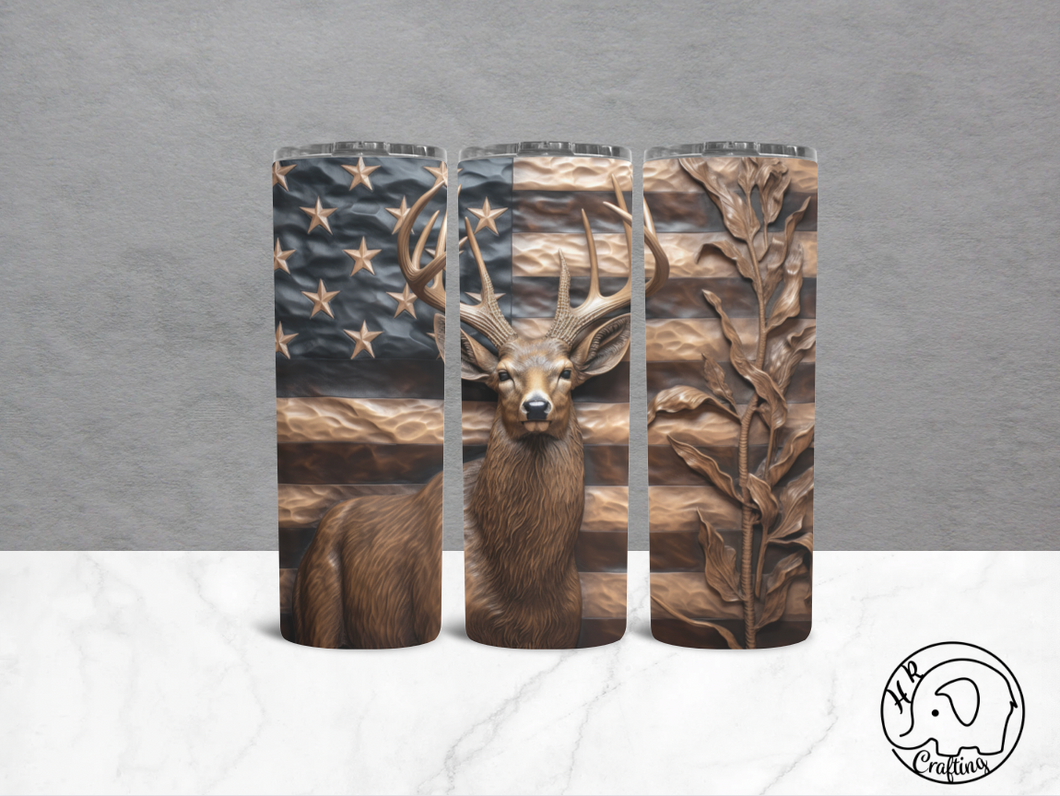 3D Deer and USA Flag