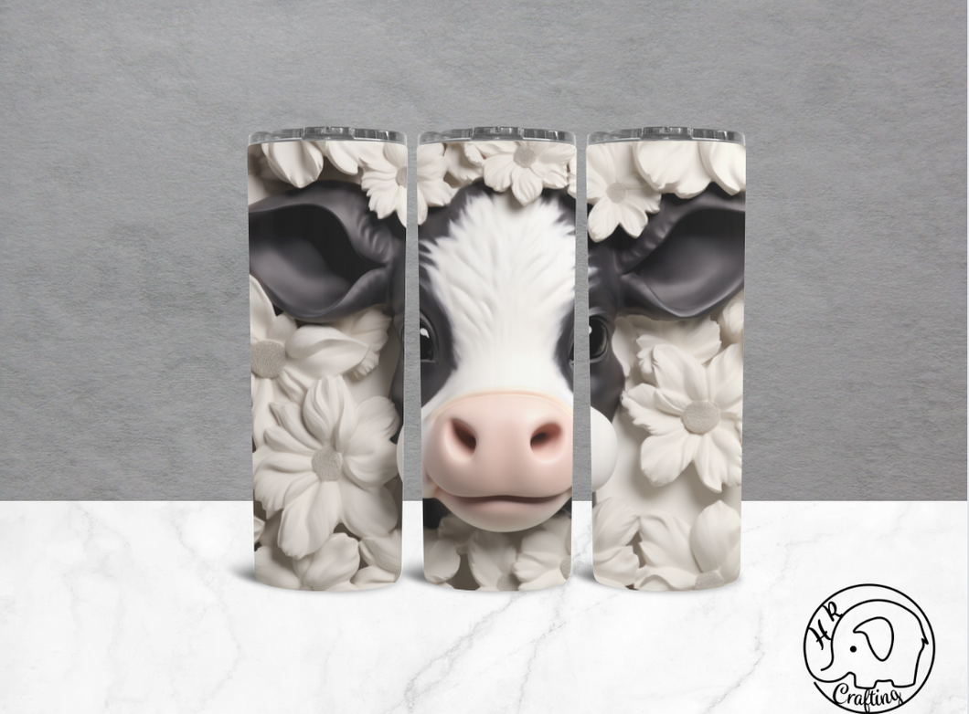 3D Baby Cow & White Flowers